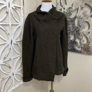 MERINO POSSUM medium BROWN CROSS OVER FRONT 2 BUTTON NECK CLOSURE FUR CARDIGAN